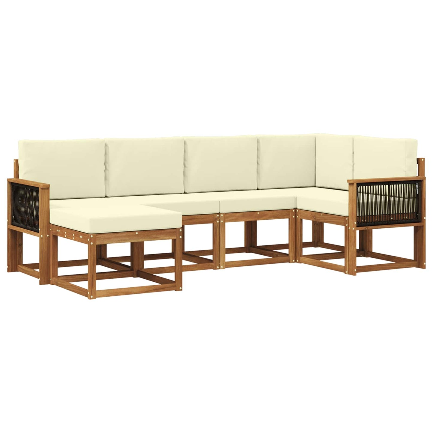 Outdoor-Sofagarnitur 6 stk. Natur und Creme Massivholz Akazie