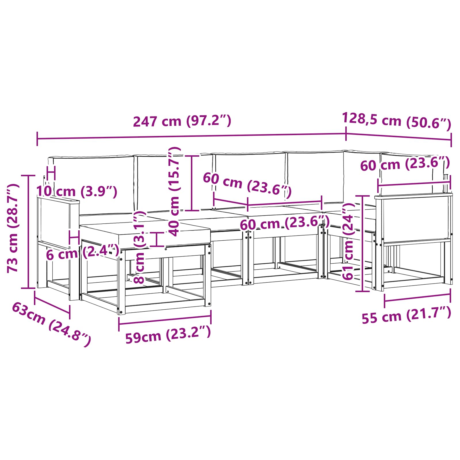 Outdoor-Sofagarnitur 6 stk. Natur und Creme Massivholz Akazie