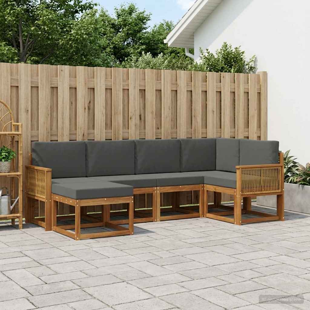 Outdoor-Sofagarnitur 6 pcs Natur und Anthrazit Polyester