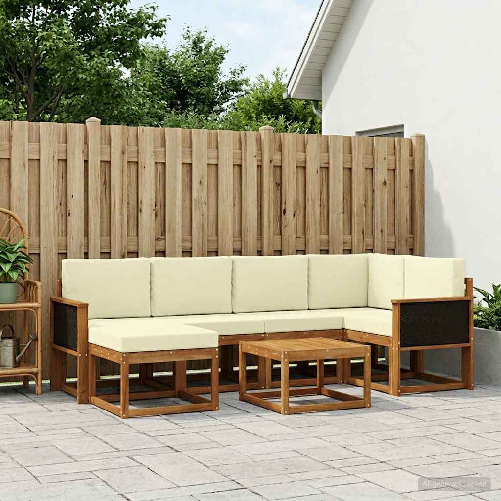 Outdoor-Sofagarnitur 7 stk. Natur und Creme Massivholz Akazie