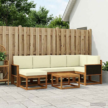 Outdoor-Sofagarnitur 7 stk. Natur und Creme Massivholz Akazie
