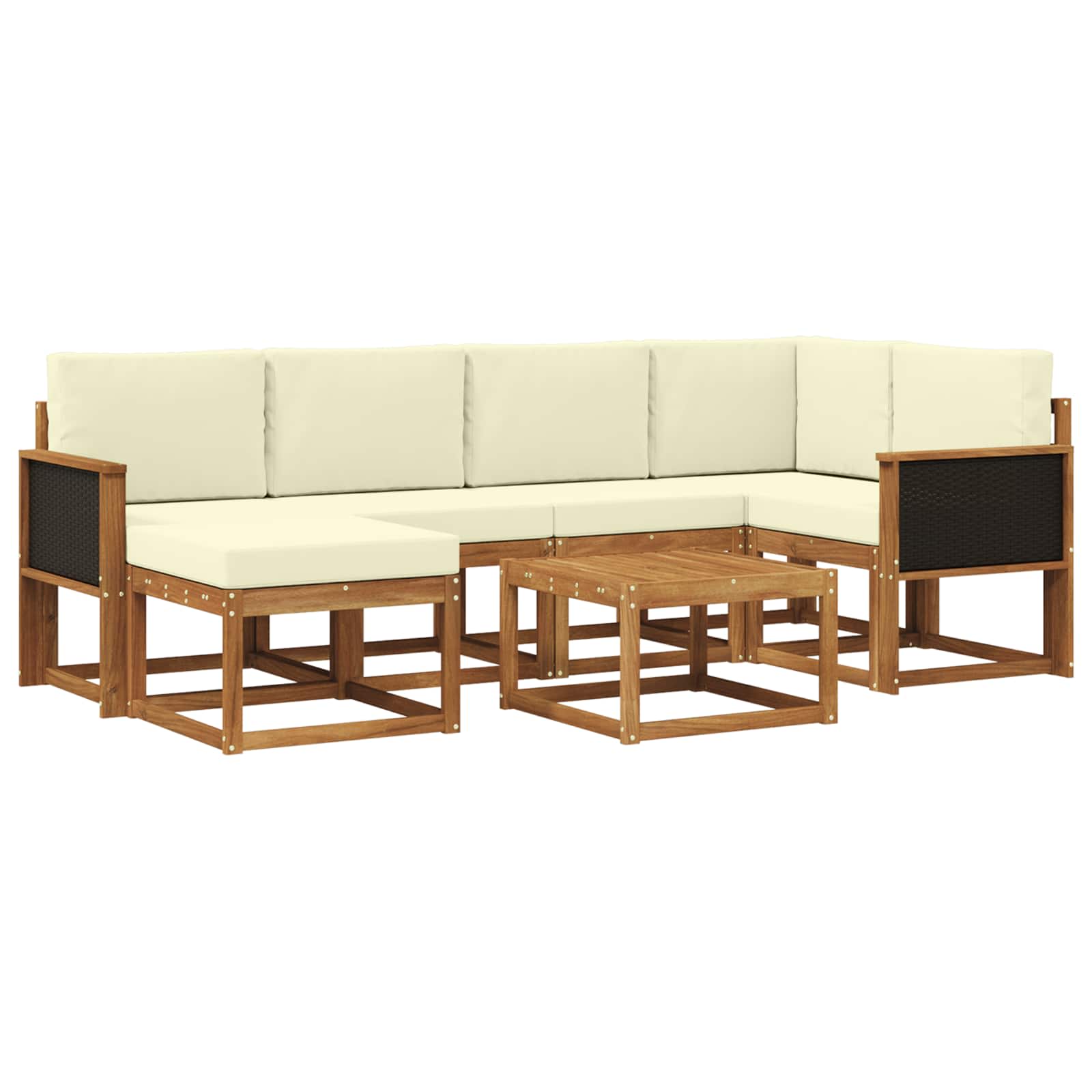 Outdoor-Sofagarnitur 7 stk. Natur und Creme Massivholz Akazie