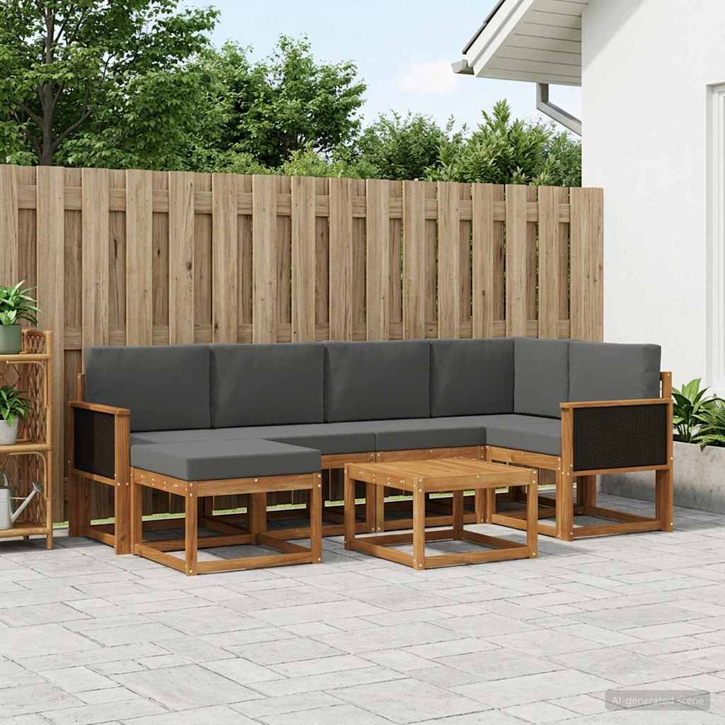 Outdoor-Sofagarnitur mit Kissen 7 pcs Natur und Anthrazit