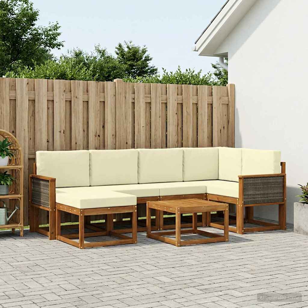 Outdoor-Sofagarnitur 7 stk. Natur und Creme Massivholz Akazie