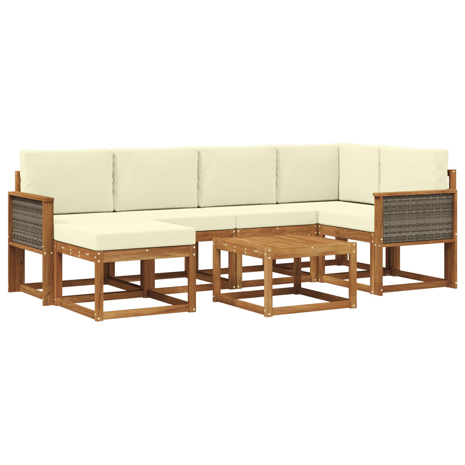 Outdoor-Sofagarnitur 7 stk. Natur und Creme Massivholz Akazie