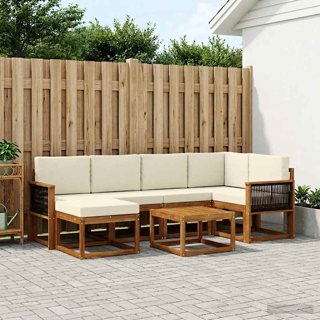 Outdoor-Sofagarnitur 7 stk. Natur und Creme Massivholz Akazie