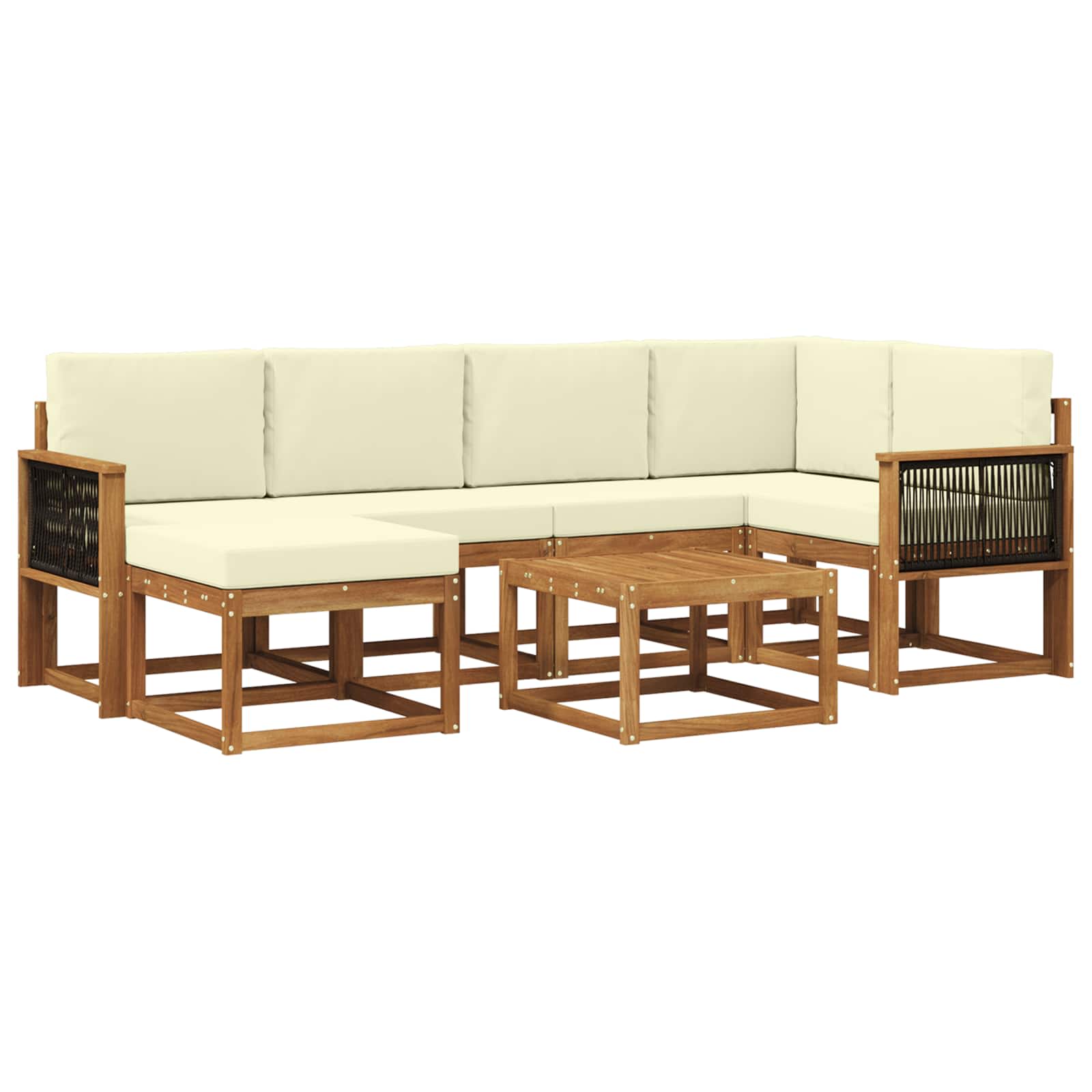 Outdoor-Sofagarnitur 7 stk. Natur und Creme Massivholz Akazie