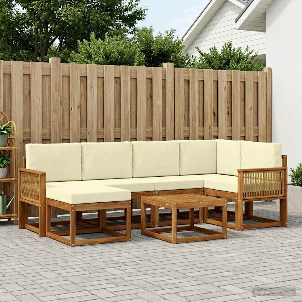 Outdoor-Sofagarnitur 7 stk. Natur und Creme Massivholz Akazie