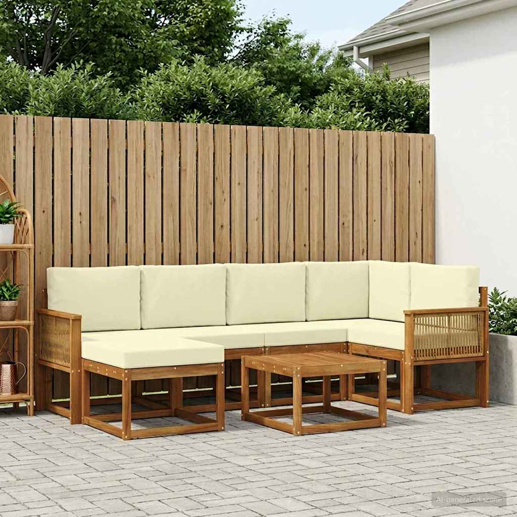 Outdoor-Sofagarnitur 7 stk. Natur und Creme Massivholz Akazie