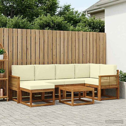 Outdoor-Sofagarnitur 7 stk. Natur und Creme Massivholz Akazie