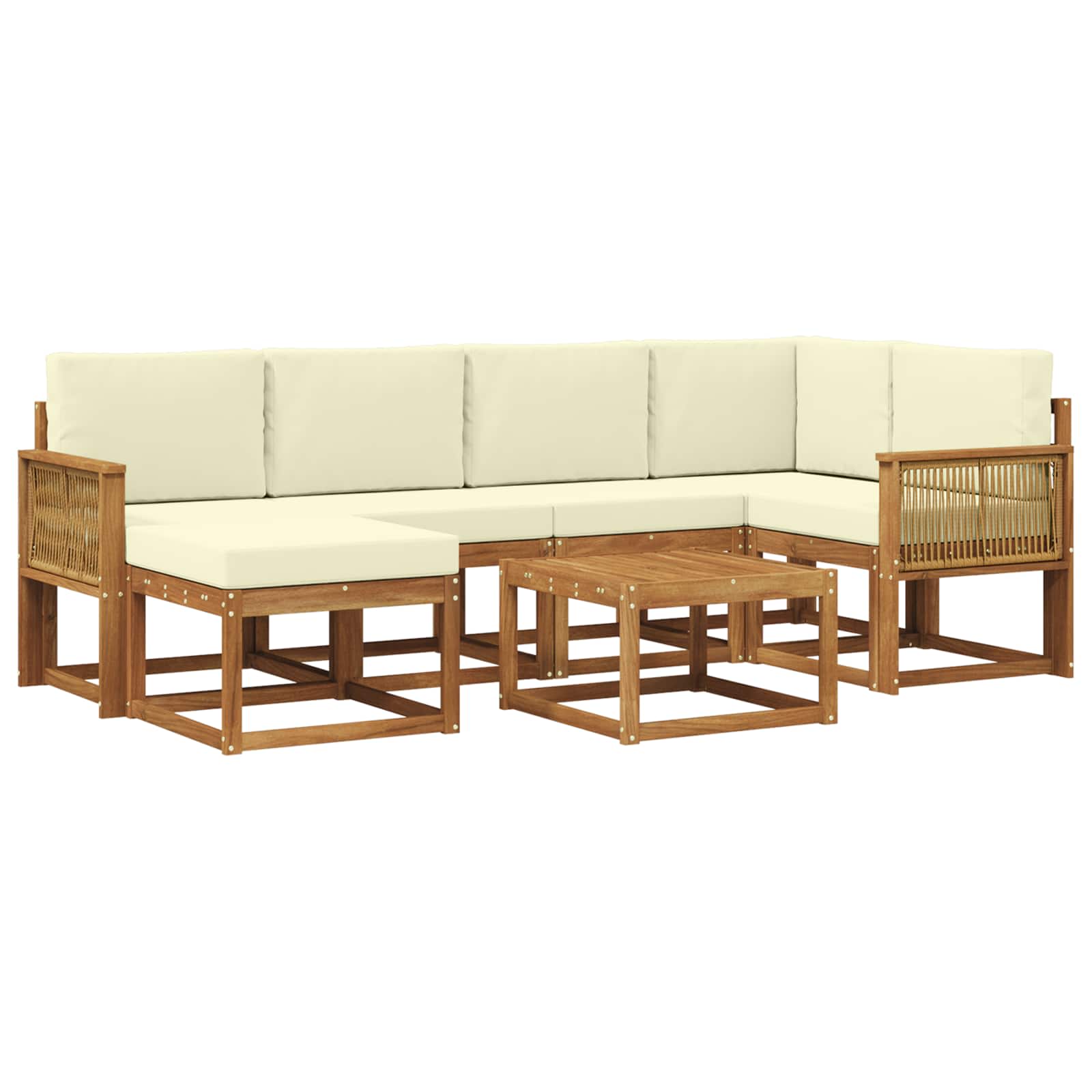 Outdoor-Sofagarnitur 7 stk. Natur und Creme Massivholz Akazie