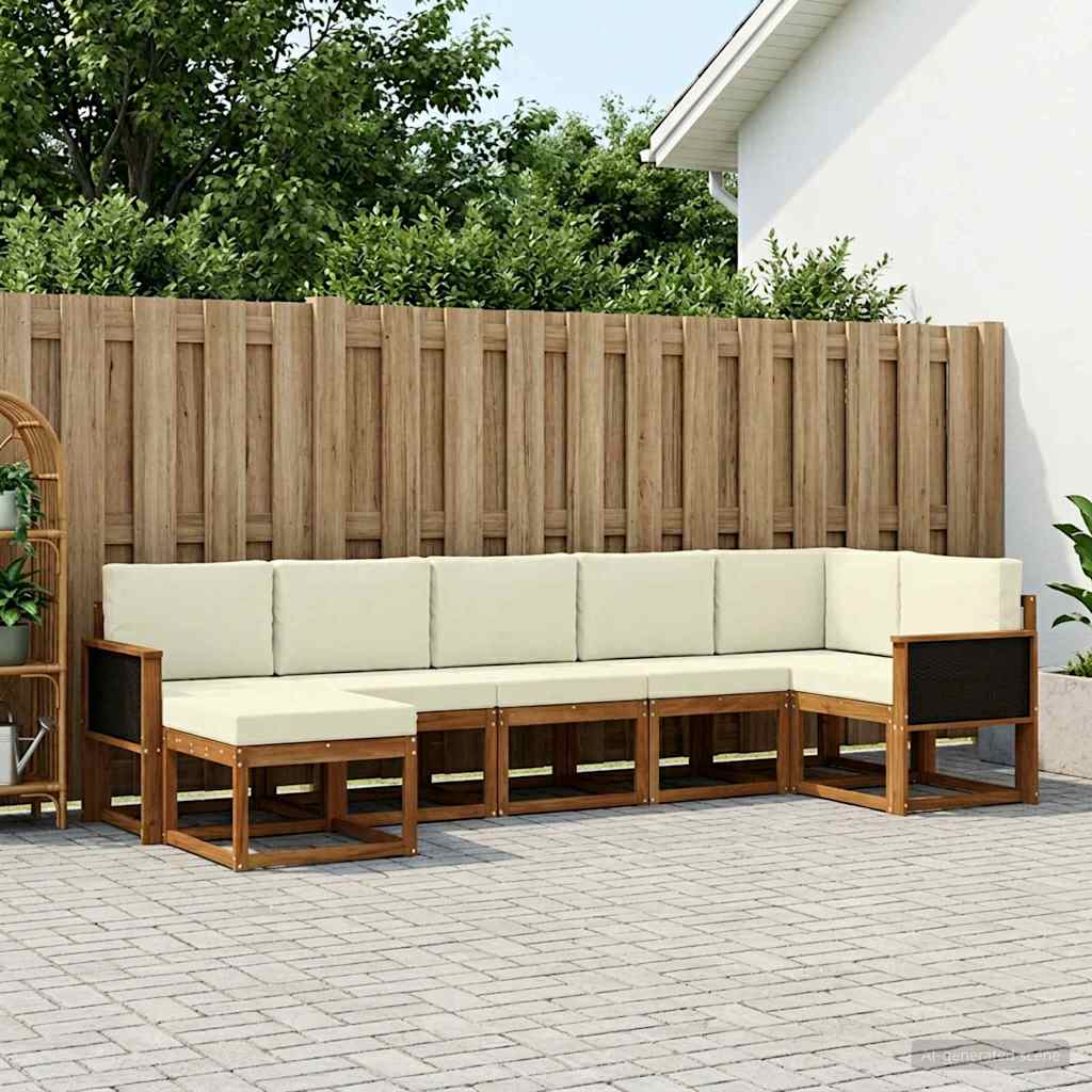 Outdoor-Sofagarnitur mit Kissen 7 pcs Natur und Creme Polyester