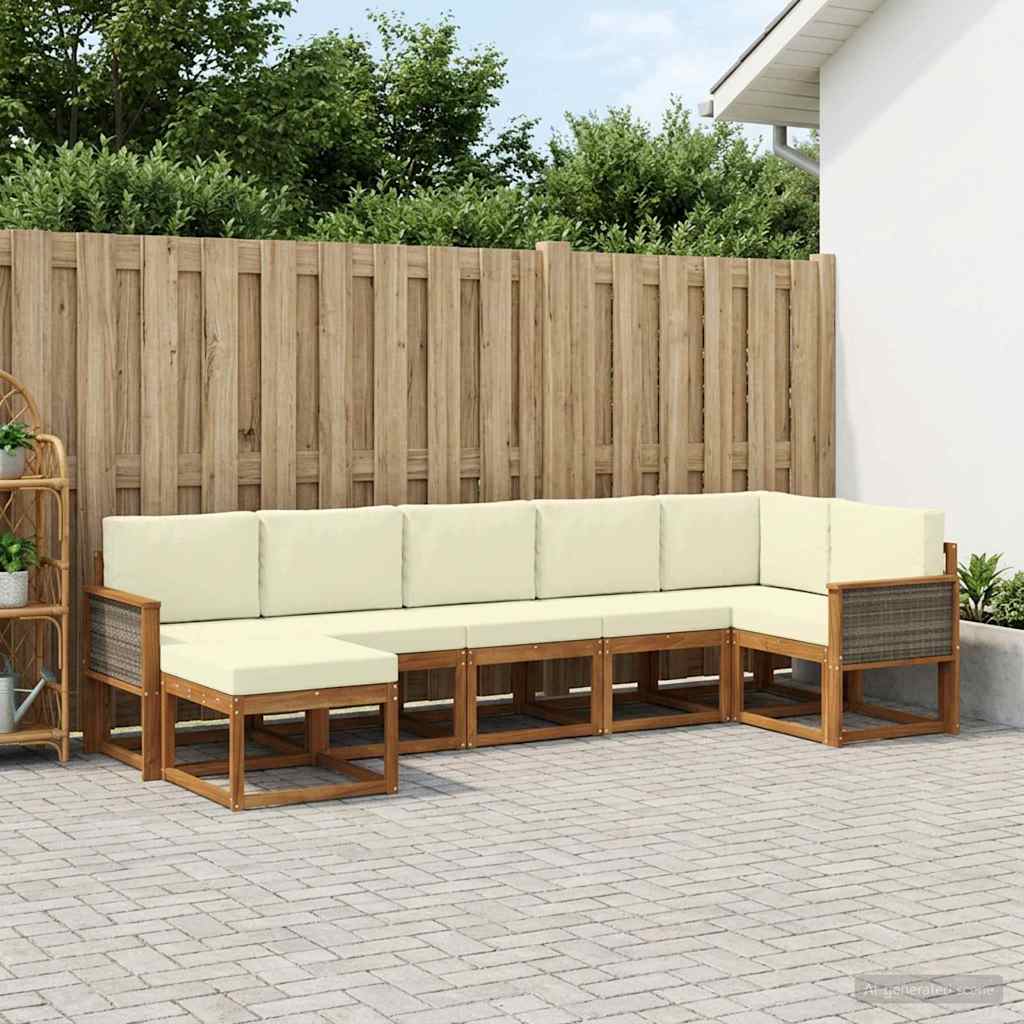 Outdoor-Sofagarnitur 7 stk. Natur und Creme Polyester
