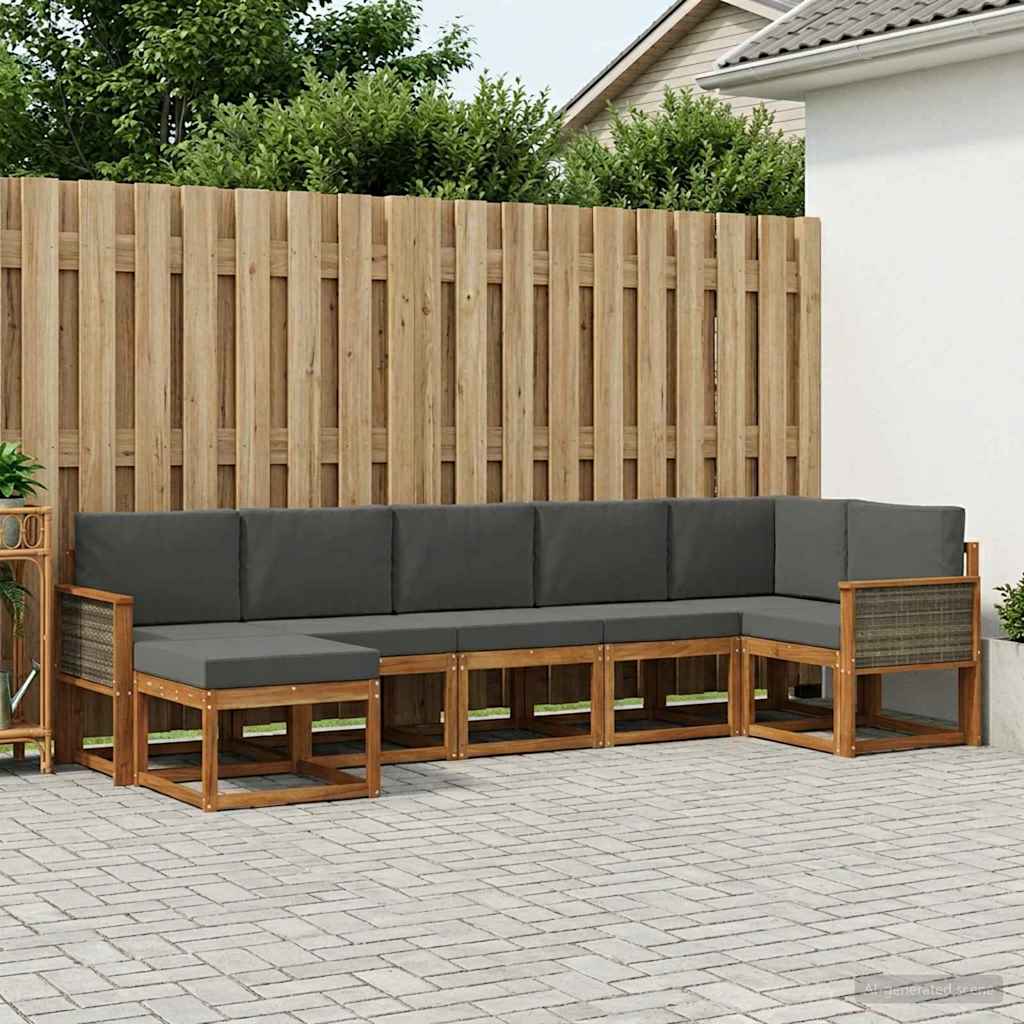 Outdoor-Sofagarnitur 7 pcs Natur und Anthrazit Polyester
