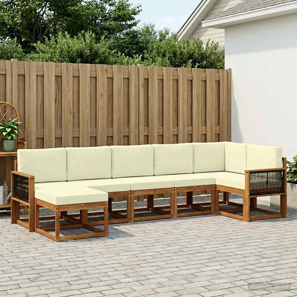 Outdoor-Sofagarnitur mit Kissen 7 pcs Natur und Creme Polyester