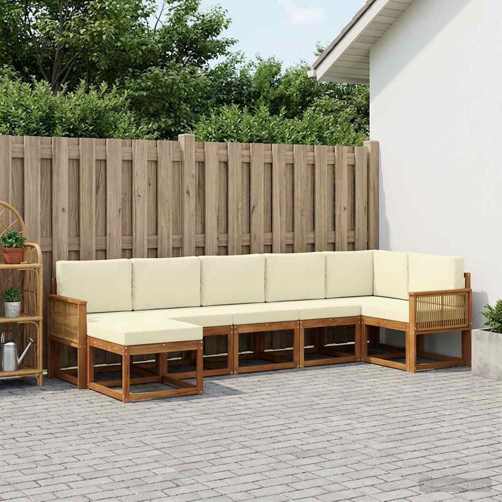 Outdoor-Sofagarnitur 7 stk. Natur und Creme Polyester