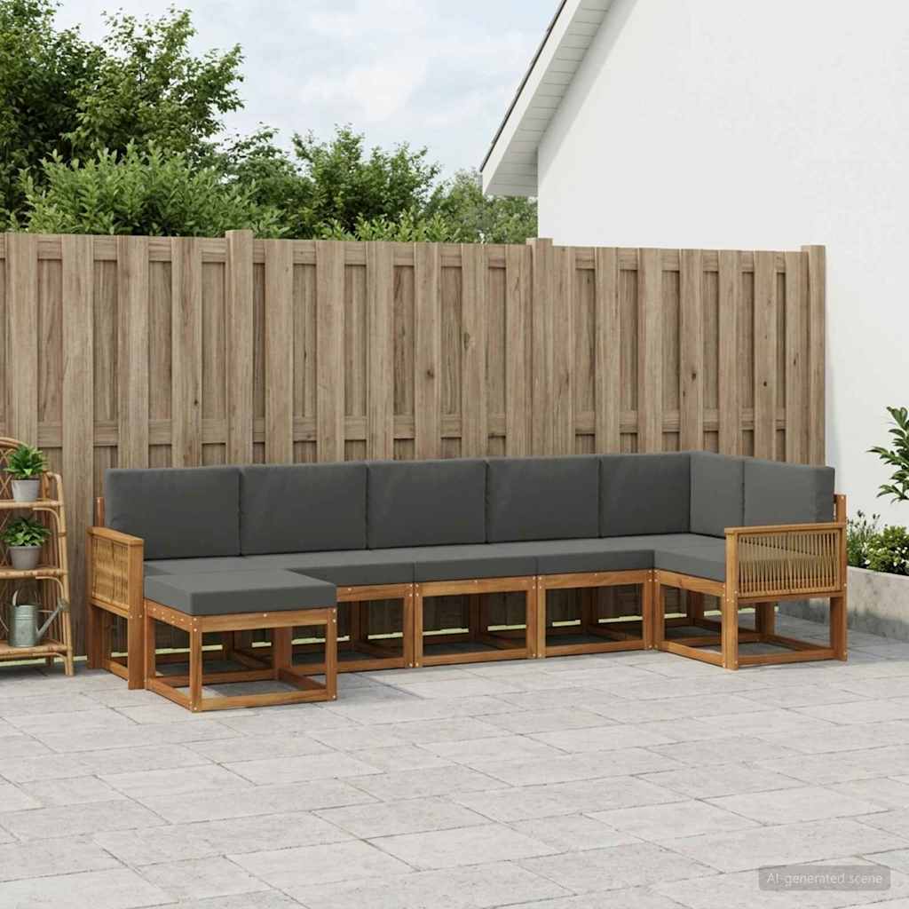Outdoor-Sofagarnitur 7 pcs Natur und Anthrazit Polyester