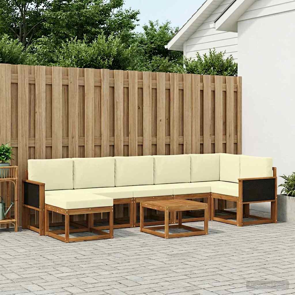 Outdoor-Sofagarnitur mit Kissen 8 pcs Natur und Creme Polyester