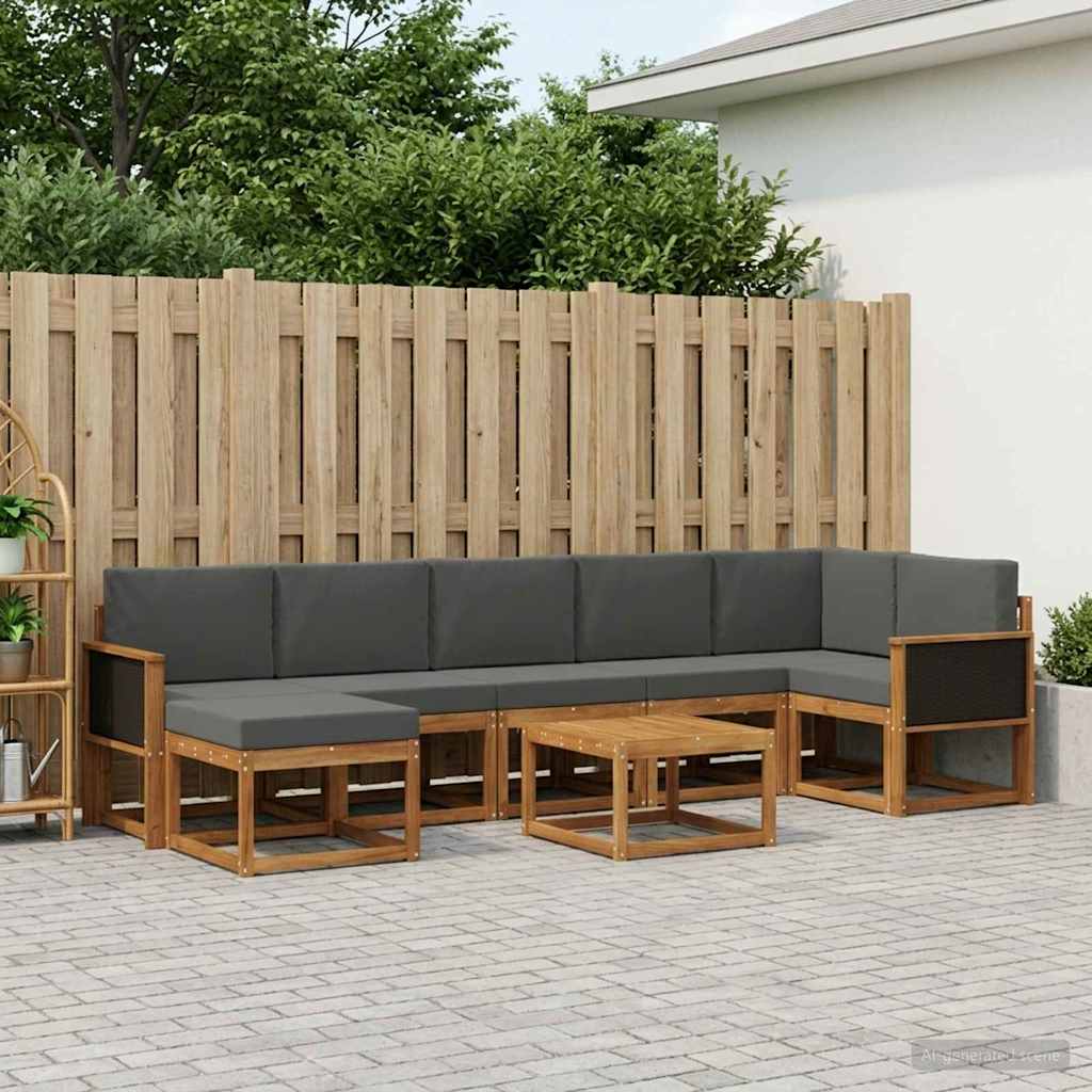 Outdoor-Sofagarnitur 8 pcs Natur und Anthrazit Polyester