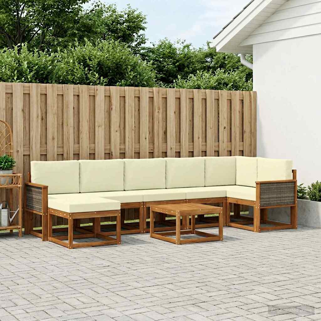 Outdoor-Sofagarnitur 8 stk. Natur und Creme Polyester