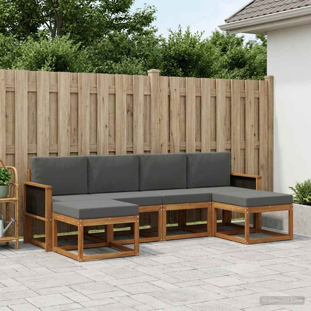Outdoor-Sofagarnitur 6 pcs Natur und Anthrazit Polyester