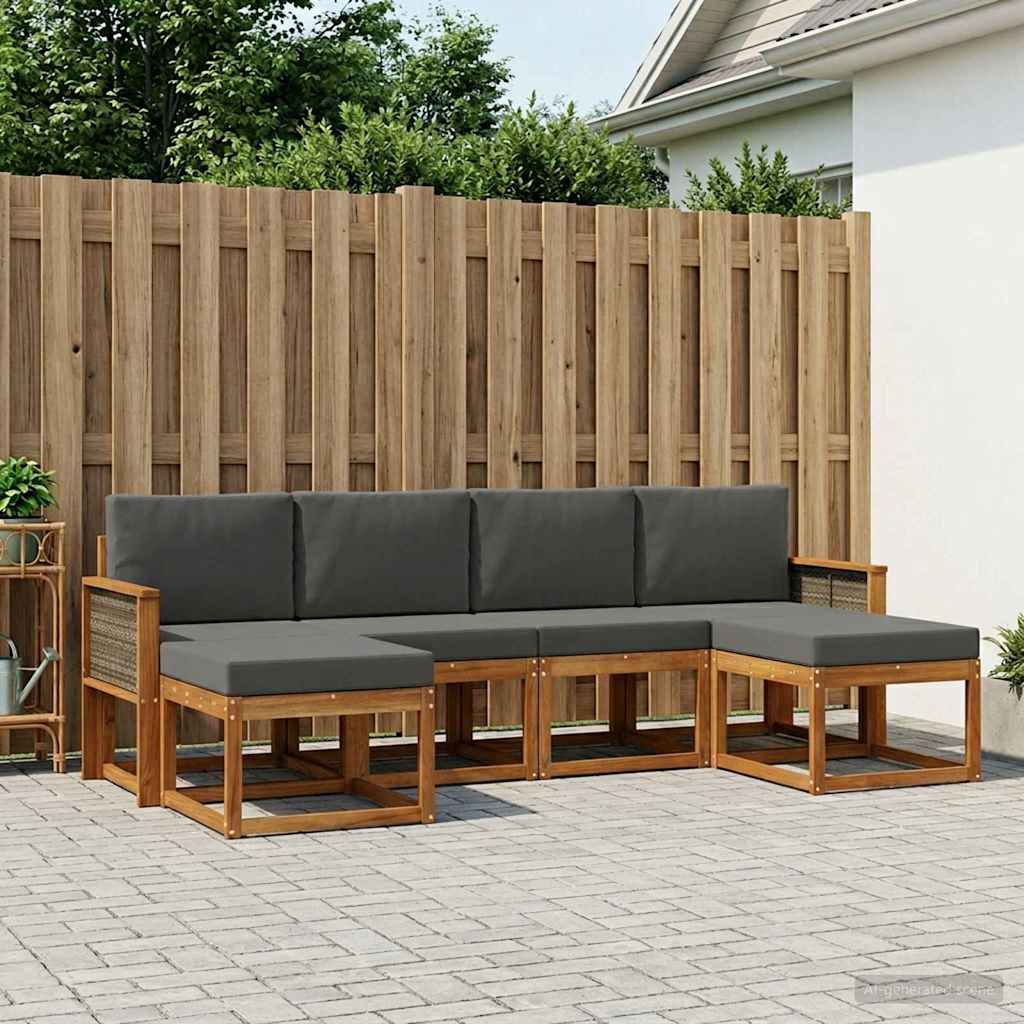 Outdoor-Sofagarnitur 6 pcs Natur und Anthrazit Polyester