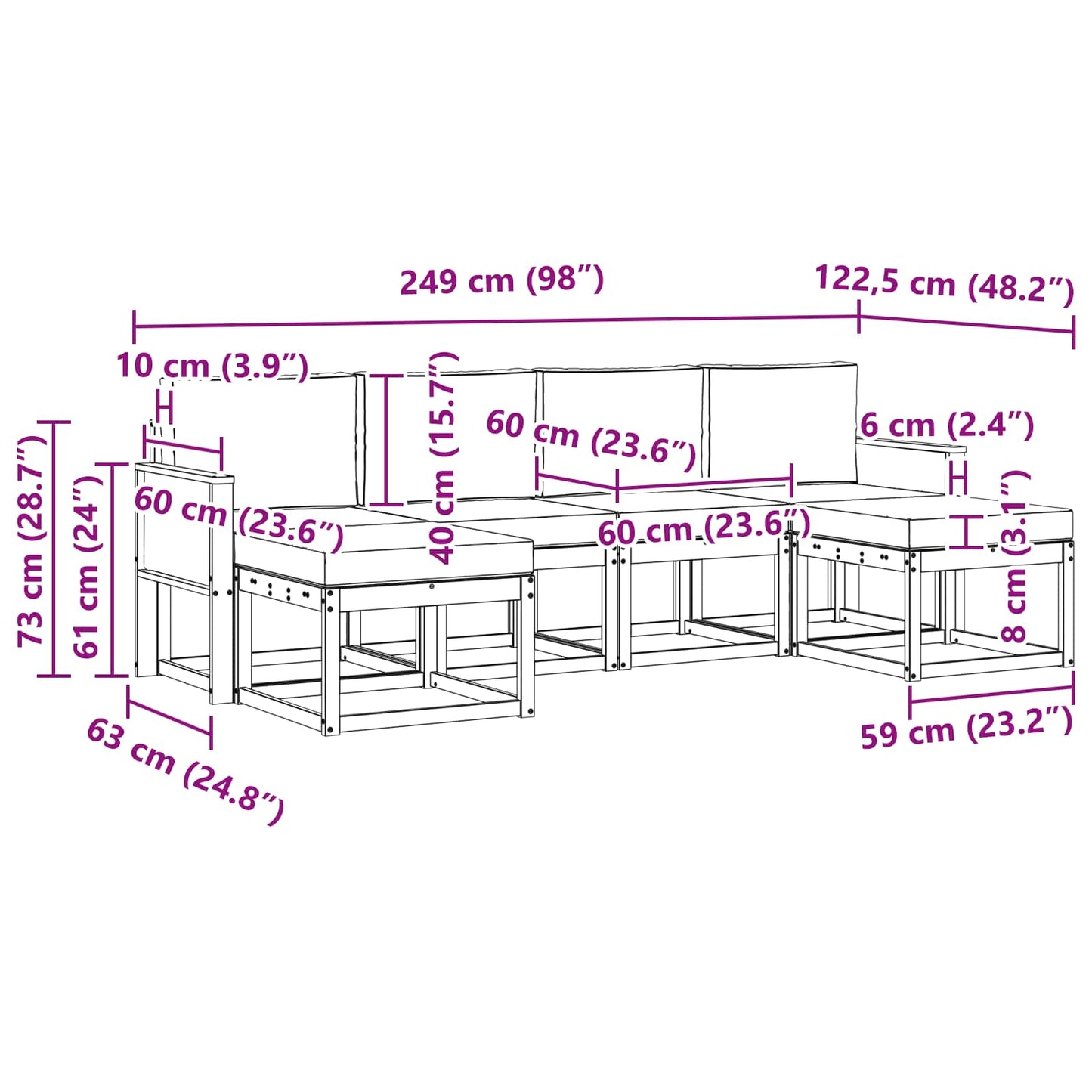 Outdoor-Sofagarnitur 6 stk. Natur und Creme Polyester