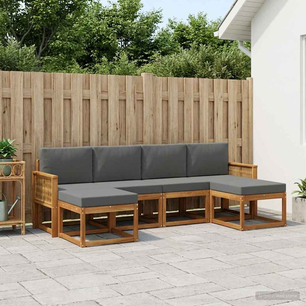 Outdoor-Sofagarnitur 6 pcs Natur und Anthrazit Polyester