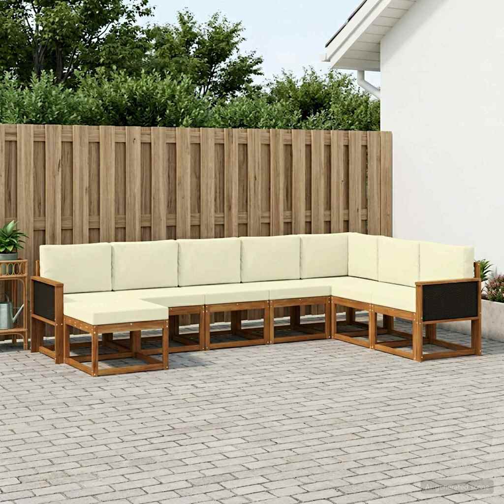 Outdoor-Sofagarnitur 8 stk. Natur und Creme Massivholz Akazie