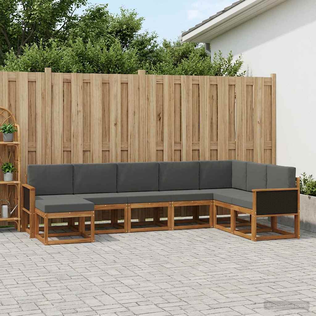 Outdoor-Sofagarnitur mit Kissen 8 pcs Natur und Anthrazit