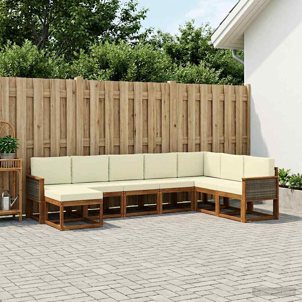 Outdoor-Sofagarnitur 8 pcs Natur und Creme Massivholz Akazie