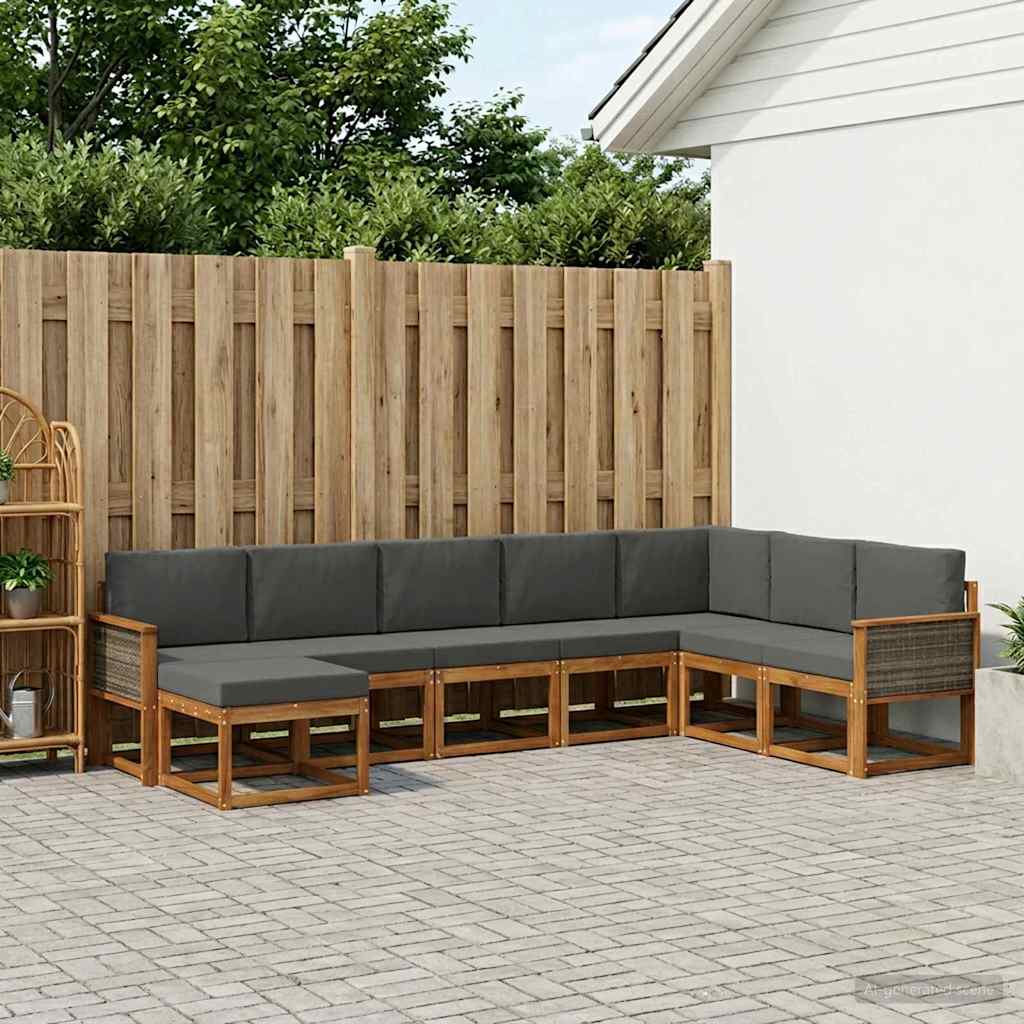 Outdoor-Sofagarnitur mit Kissen 8 pcs Natur und Anthrazit