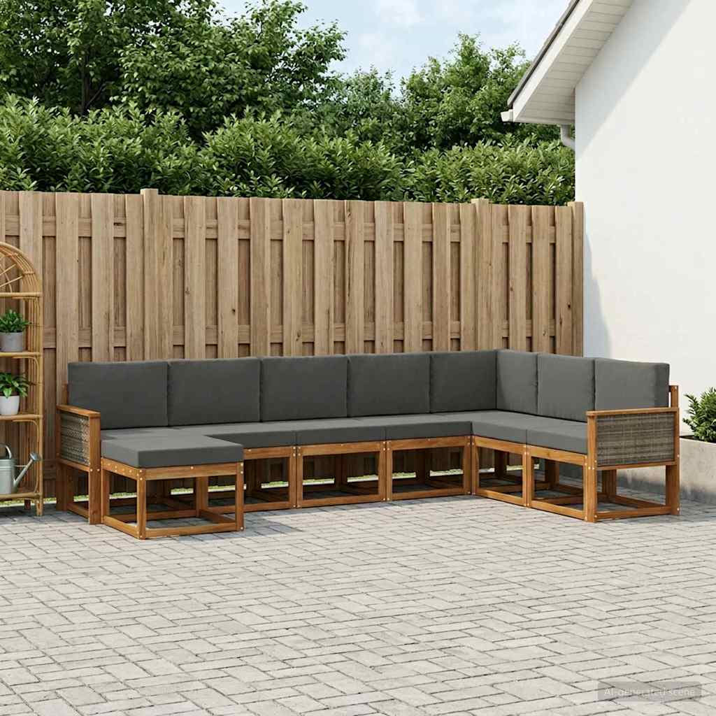 Outdoor-Sofagarnitur mit Kissen 8 pcs Natur und Anthrazit