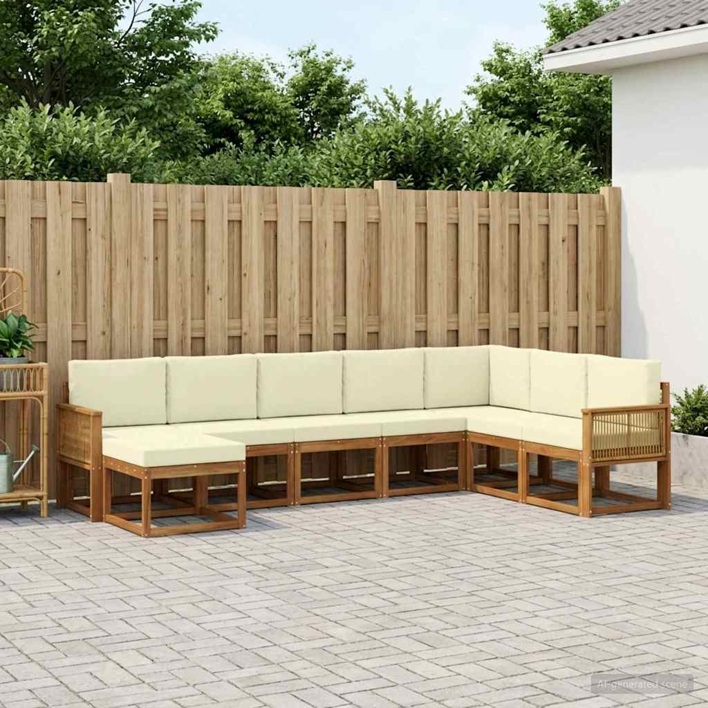 Outdoor-Sofagarnitur 8 stk. Natur und Creme Massivholz Akazie