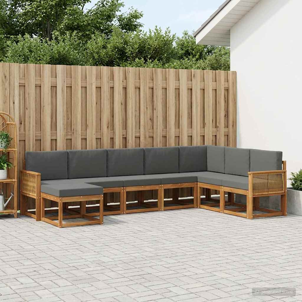 Outdoor-Sofagarnitur mit Kissen 8 pcs Natur und Anthrazit