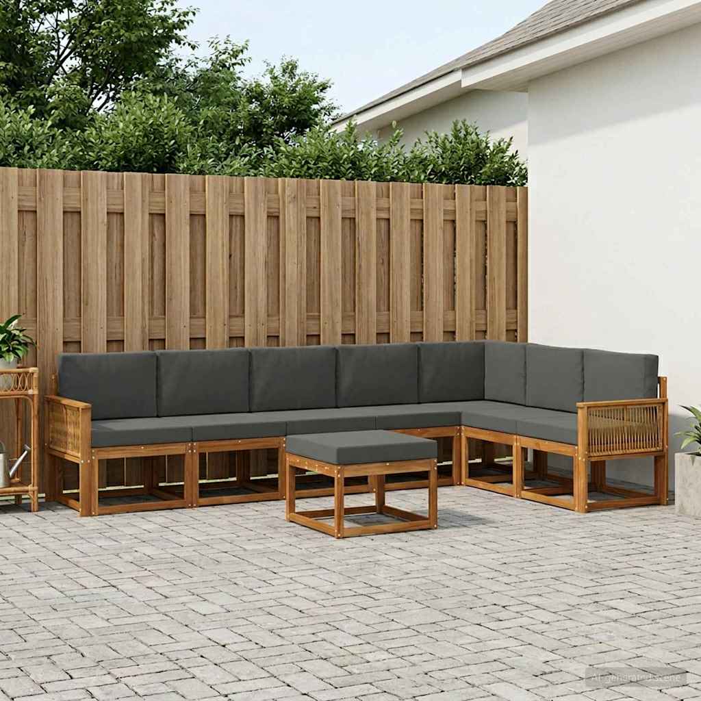 Outdoor-Sofagarnitur mit Kissen 8 pcs Natur und Anthrazit