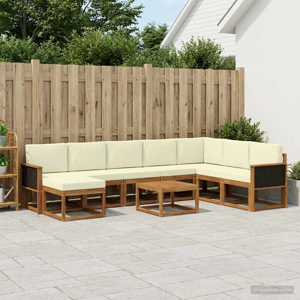 Outdoor-Sofagarnitur 9 pcs Natur und Creme Massivholz Akazie