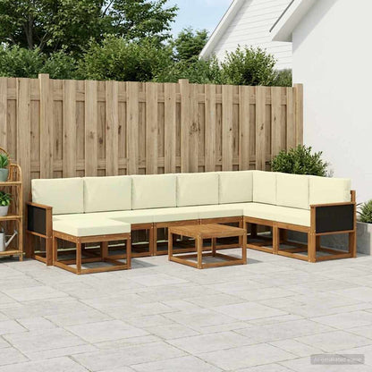 Outdoor-Sofagarnitur 9 stk. Natur und Creme Massivholz Akazie
