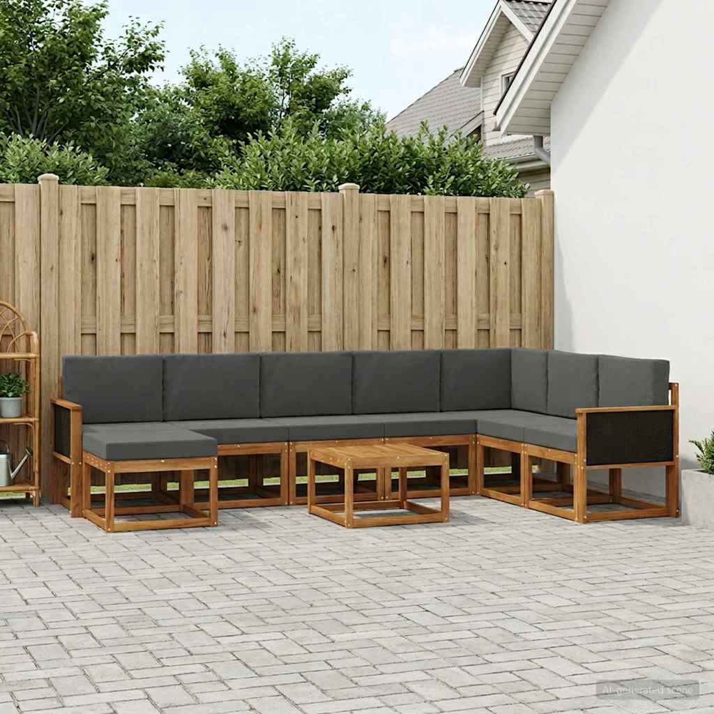 Outdoor-Sofagarnitur mit Kissen 9 pcs Natur und Anthrazit