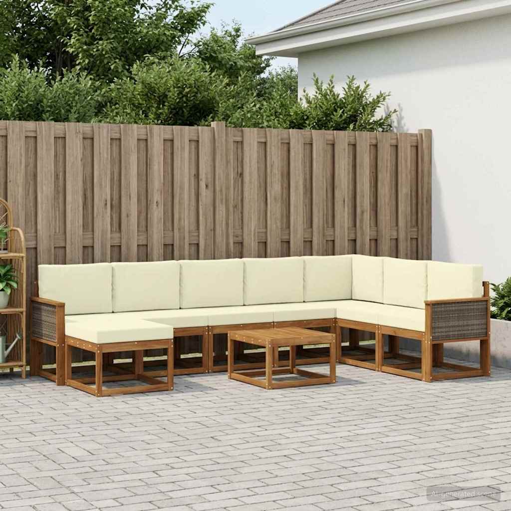 Outdoor-Sofagarnitur 9 pcs Natur und Creme Massivholz Akazie