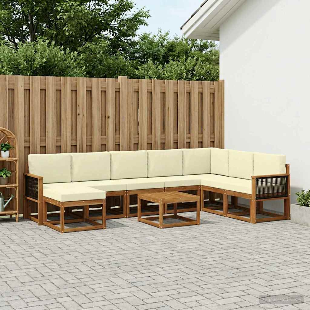 Outdoor-Sofagarnitur 9 stk. Natur und Creme Massivholz Akazie