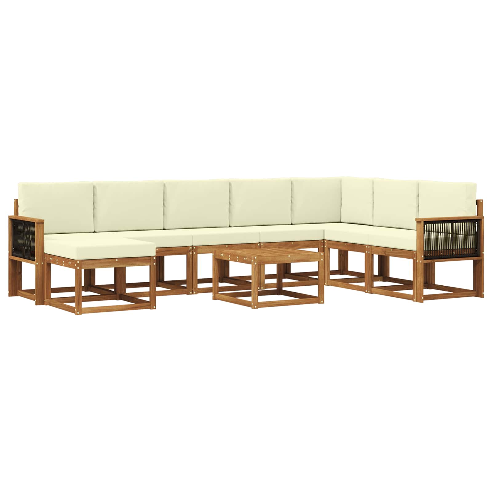 Outdoor-Sofagarnitur 9 stk. Natur und Creme Massivholz Akazie