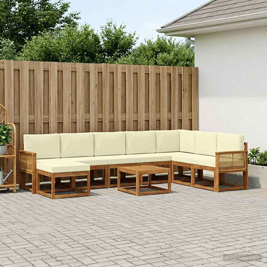 Outdoor-Sofagarnitur 9 stk. Natur und Creme Massivholz Akazie