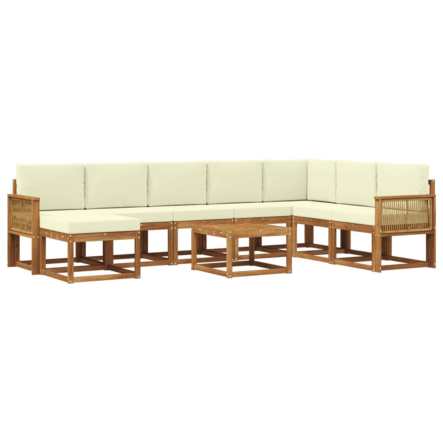 Outdoor-Sofagarnitur 9 stk. Natur und Creme Massivholz Akazie