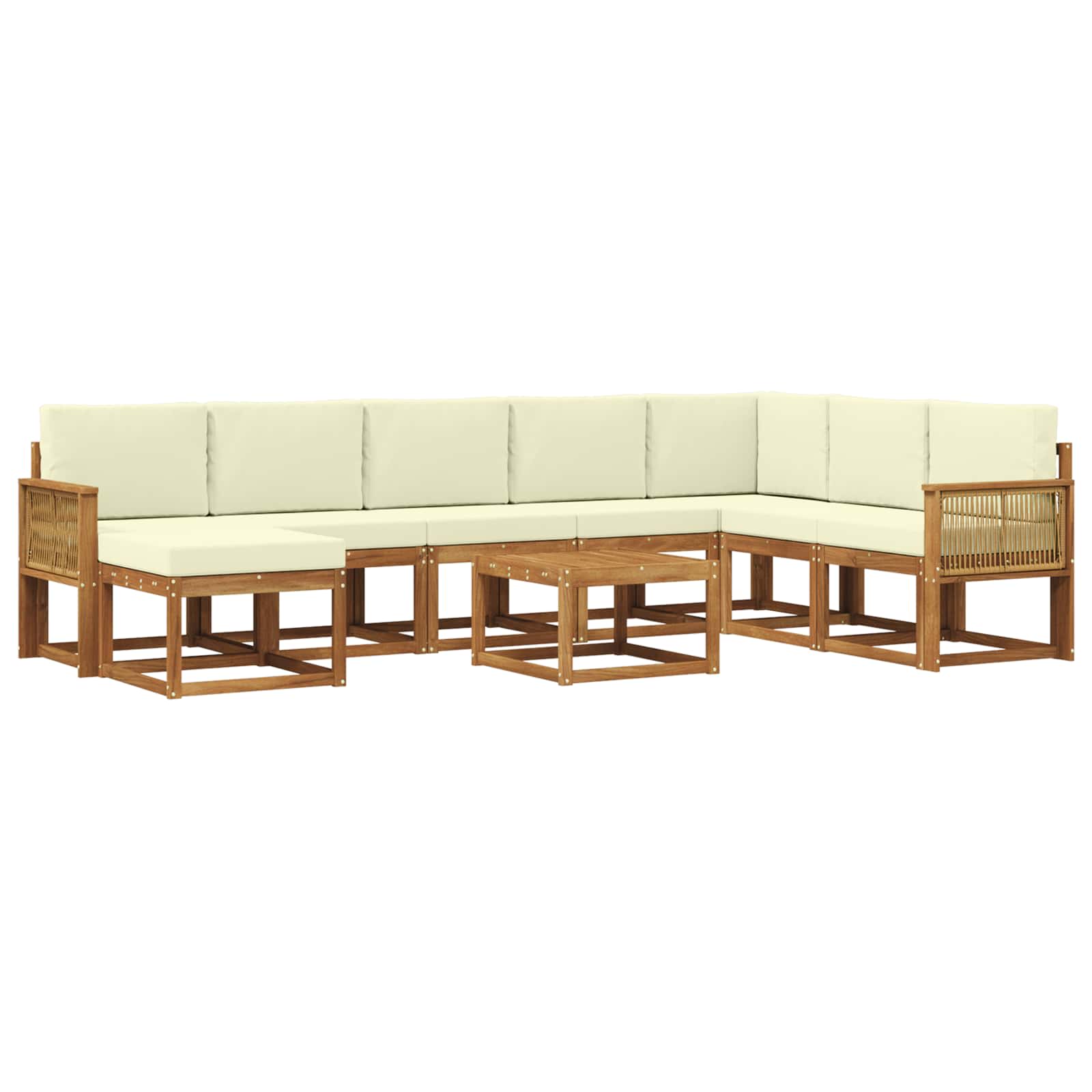 Outdoor-Sofagarnitur 9 stk. Natur und Creme Massivholz Akazie