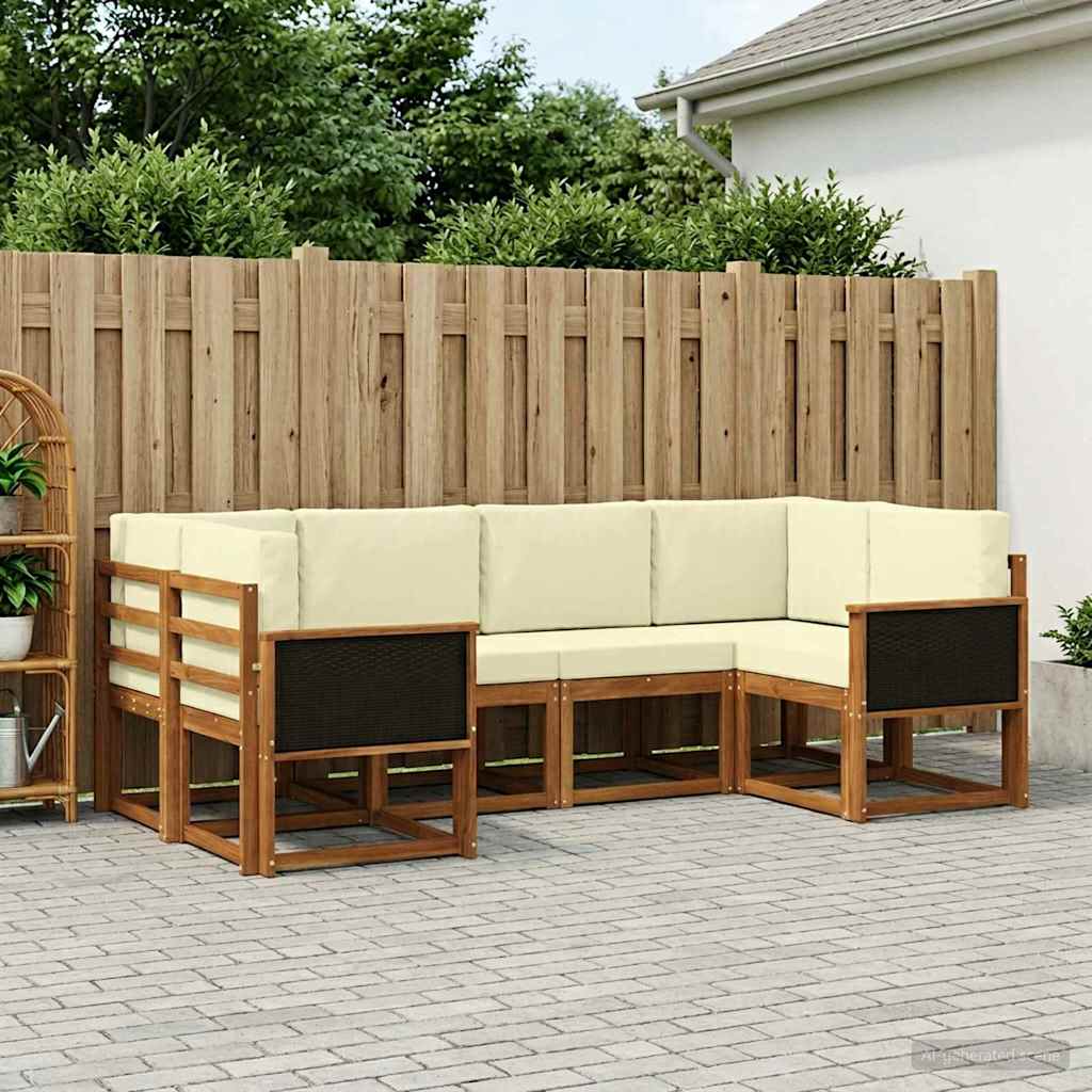Outdoor-Sofagarnitur 6 stk. Natur und Creme Massivholz Akazie