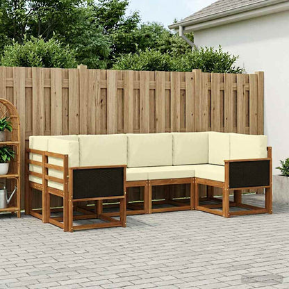 Outdoor-Sofagarnitur 6 stk. Natur und Creme Massivholz Akazie