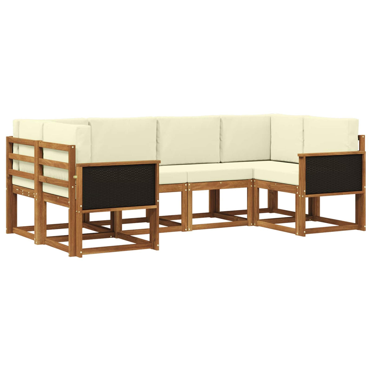 Outdoor-Sofagarnitur 6 stk. Natur und Creme Massivholz Akazie