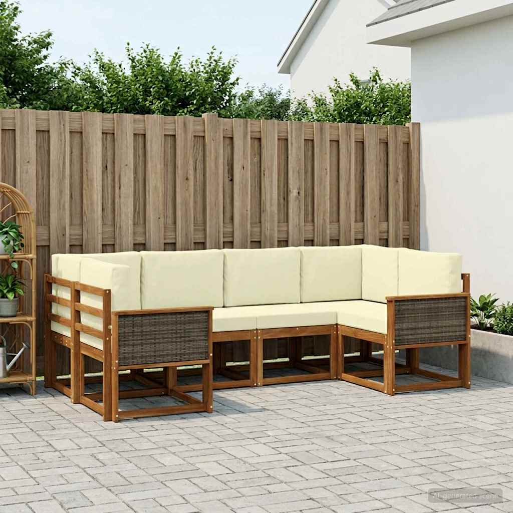 Outdoor-Sofagarnitur 6 pcs Natur und Creme Massivholz Akazie
