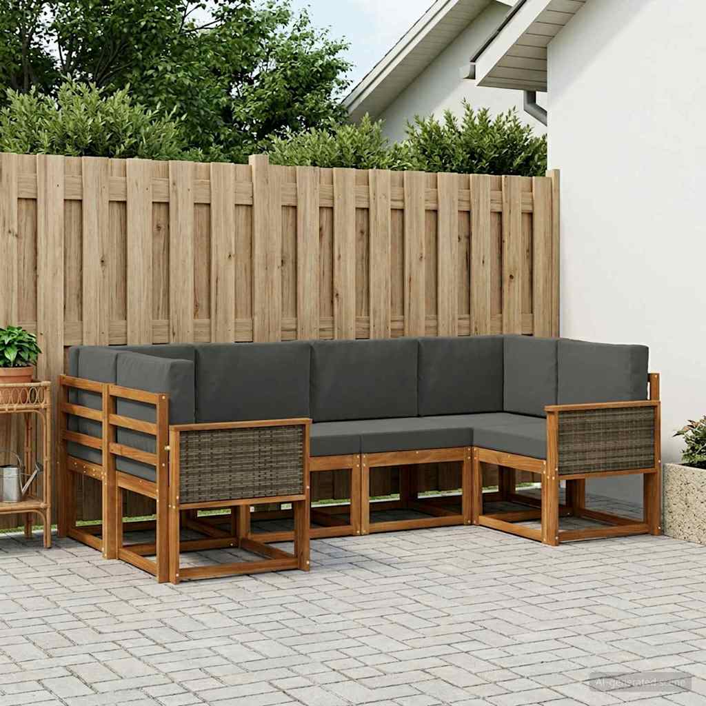 Outdoor-Sofagarnitur mit Kissen 6 pcs Natur und Anthrazit